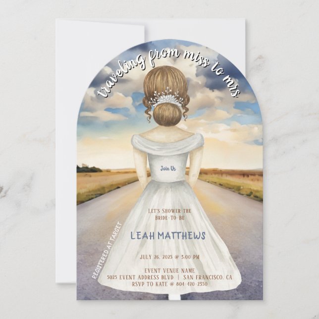 Traveling From Miss to Mrs Bridal Shower Invitation (Front)