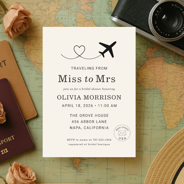 Traveling From Miss to Mrs Bridal Shower Invitation (Creator Uploaded)