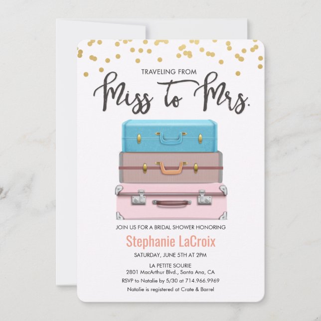 Traveling from Miss to Mrs. Bridal Shower Invitation (Front)