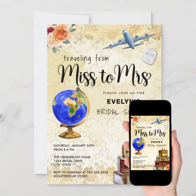 Traveling From Miss to Mrs Bridal Shower Invitation Zazzle