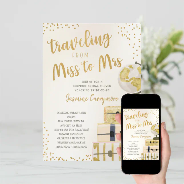 Traveling from Miss to Mrs Bridal Shower Invitation Zazzle