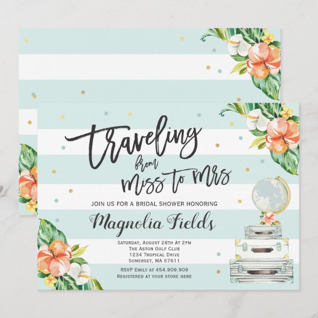 Traveling From Miss To Mrs Bridal Shower Invite (Front/Back)
