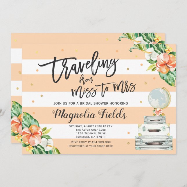 Traveling From Miss To Mrs Bridal Shower Invite (Front/Back)