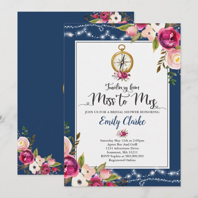 Traveling From Miss To Mrs Bridal Shower Invite (Front/Back)