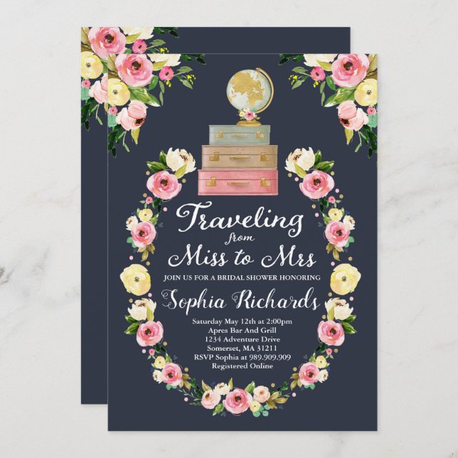 Traveling From Miss To Mrs Bridal Shower Invite (Front/Back)