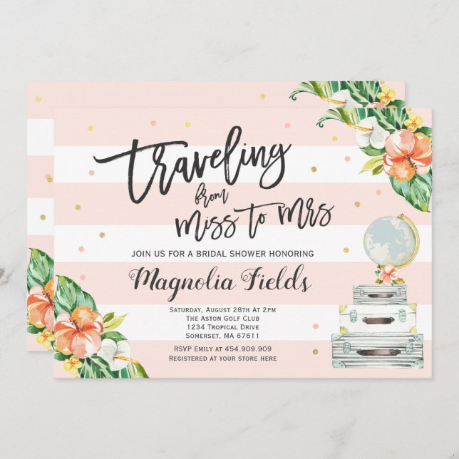 Traveling From Miss To Mrs Bridal Shower Invite (Front/Back)