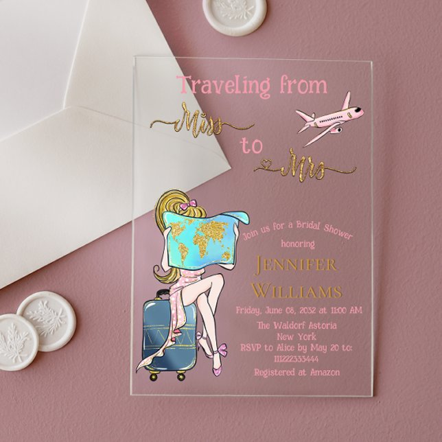 Traveling From Miss to Mrs Bridal Shower Journey Acrylic Invitations (Creator Uploaded)