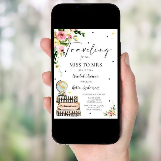 Traveling From Miss to Mrs Bridal Shower Map Bride Invitation (Front Digital)
