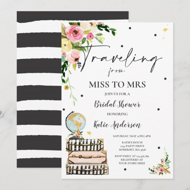 Traveling From Miss to Mrs Bridal Shower Map Bride Invitation (Front/Back)