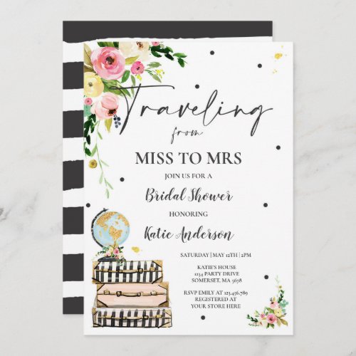 Traveling From Miss to Mrs Bridal Shower Map Bride Invitation