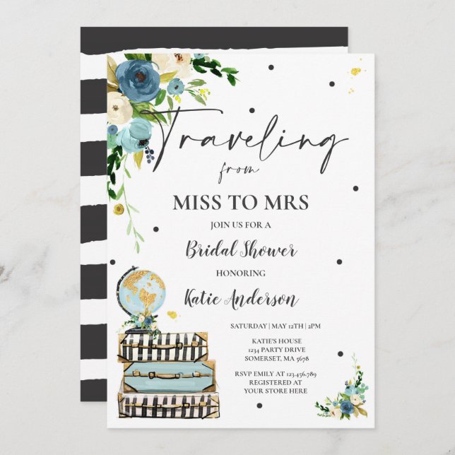 Traveling From Miss to Mrs Bridal Shower Map Bride Invitation (Front/Back)