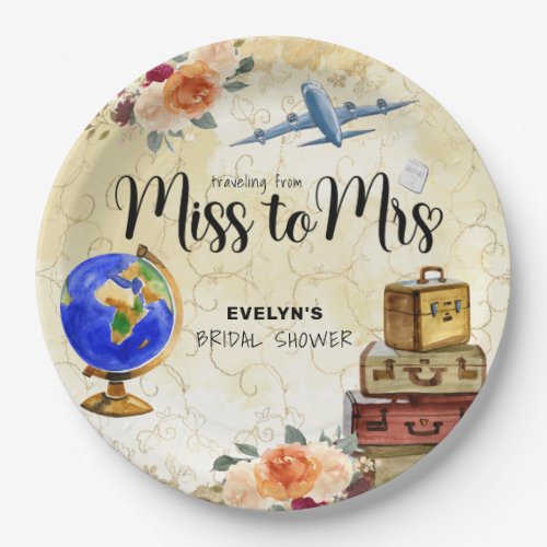 Traveling From Miss to Mrs Bridal Shower Paper Plates
