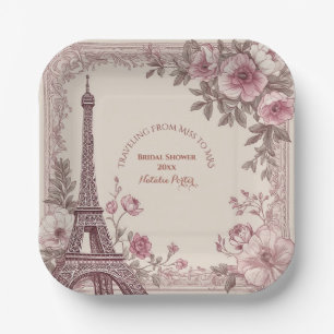 Traveling from Miss to Mrs Bridal Shower Paris Paper Plates