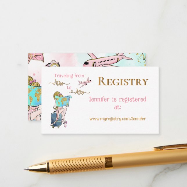 Traveling From Miss to Mrs Bridal Shower Registry Enclosure Card (Front/Back In Situ)