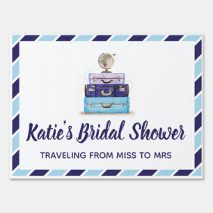 Traveling from Miss to Mrs Bridal Shower Sign Blue
