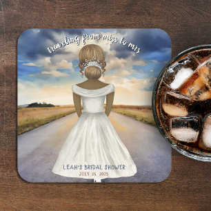 Traveling From Miss to Mrs Bridal Shower Square Paper Coaster