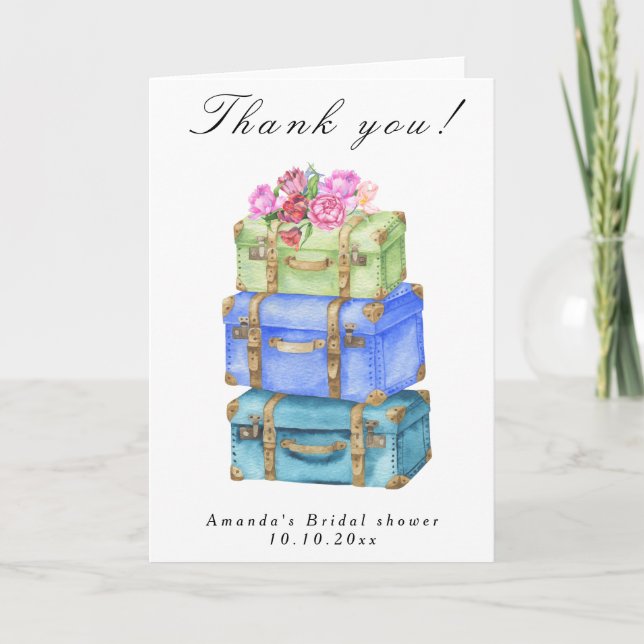 Traveling from Miss to Mrs Bridal Shower Thank You Card (Front)