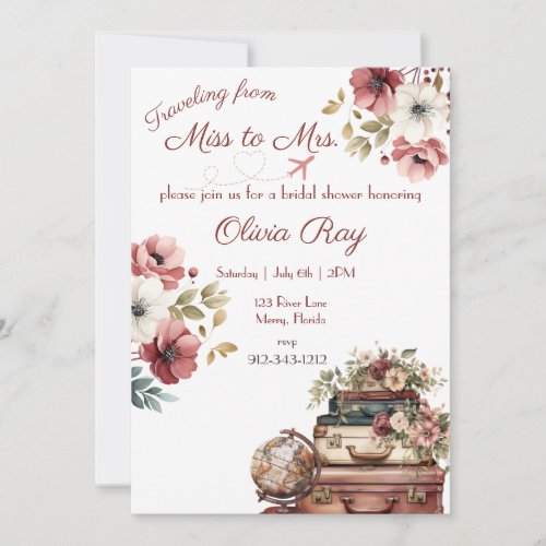 Traveling from Miss to Mrs Bridal Shower Travel  Invitation