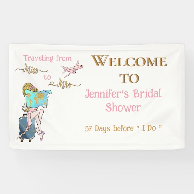 Traveling From Miss to Mrs Bridal Shower Welcome Banner (Horizontal)