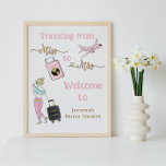 Traveling From Miss to Mrs Bridal Shower Welcome Poster<br><div class="desc">Modern Pink and Gold Traveling from Miss to Mrs themed watercolor Journey Adventure Bridal Shower Welcome Sign Poster with Girl going with her luggage, Passport and Tickets, Airplane and calligraphy handwritten words Miss and Mrs in Gold Foil effect. Other matching items for your party available in my PatternDigitPics stope's collection...</div>