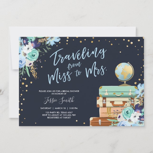 Traveling From Miss to Mrs Floral Bridal Shower Invitation (Front)