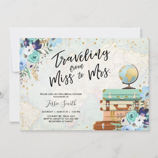 Traveling From Miss to Mrs Floral Bridal Shower Invitation (Front)