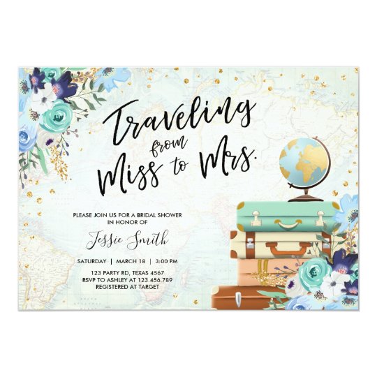 Traveling From Miss to Mrs Floral Bridal Shower Invitation