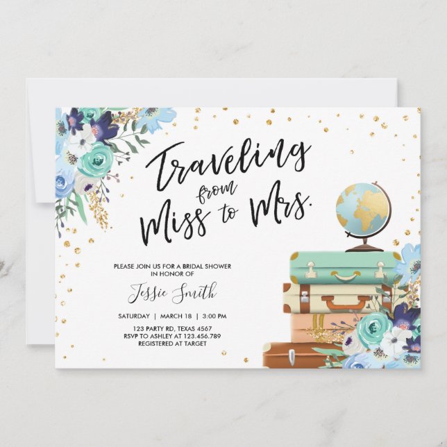 Traveling From Miss to Mrs Floral Bridal Shower Invitation (Front)