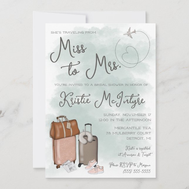 Traveling from Miss to Mrs. Modern Luggage Invitation (Front)
