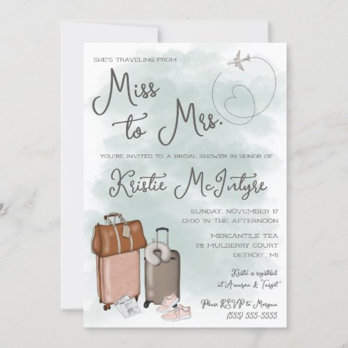 Traveling from Miss to Mrs Modern Luggage Invitation