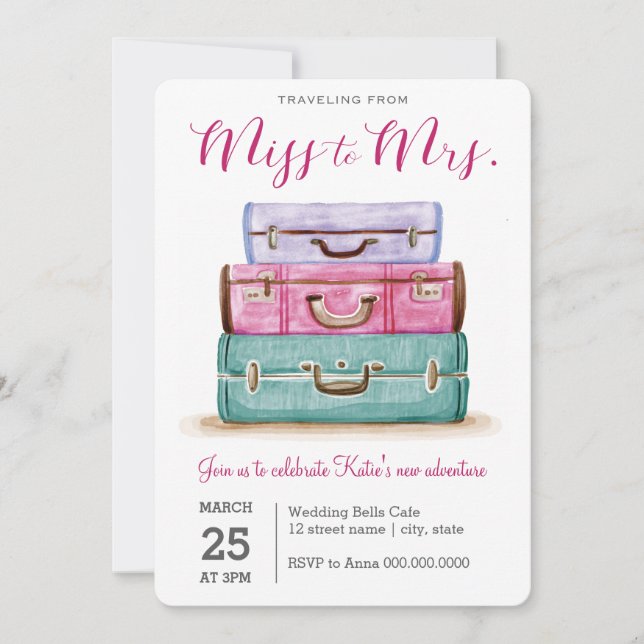 Traveling from Miss to Mrs. Pink Bridal Shower Invitation (Front)