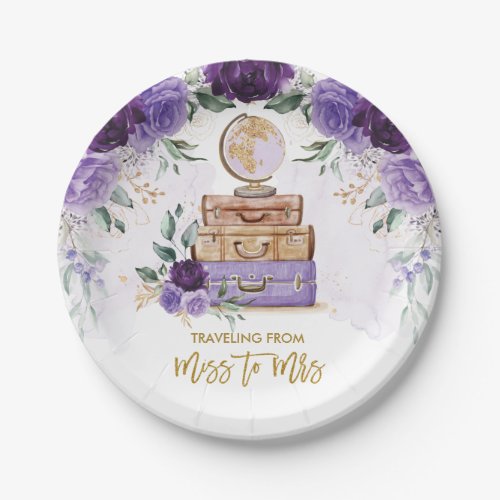 Traveling from Miss to Mrs Purple Bridal Shower Paper Plates