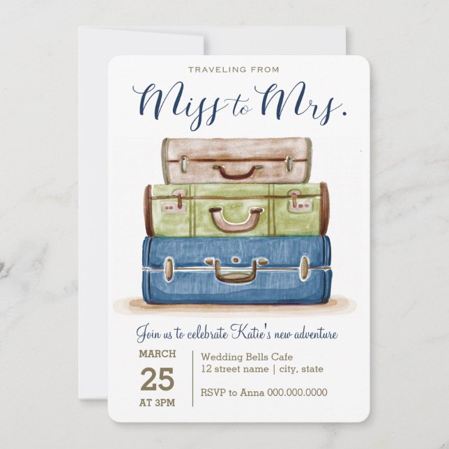 Traveling from Miss to Mrs. Shower Invitation (Front)