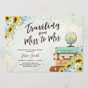 Traveling From Miss to Mrs Sunflower Bridal Shower Invitation
