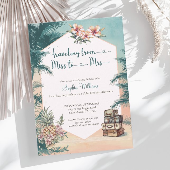 Traveling from Miss to Mrs tropical bridal shower Invitation (Creator Uploaded)