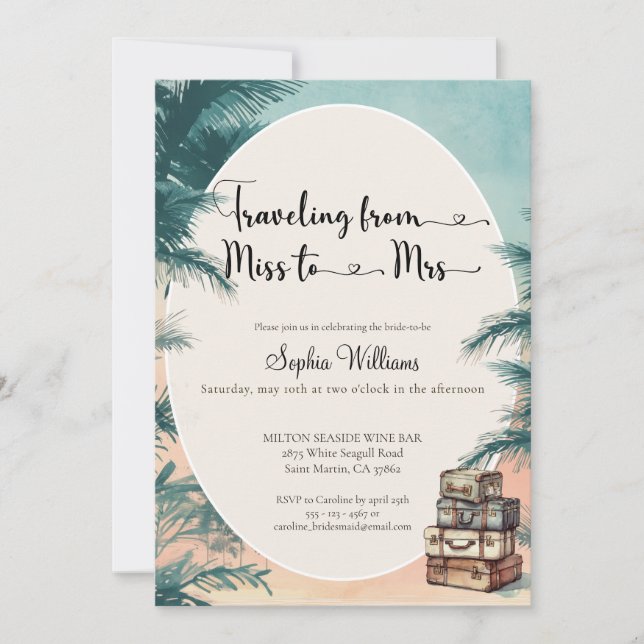 Traveling from Miss to Mrs tropical bridal shower Invitation (Front)