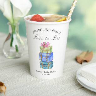Traveling from Miss to Mrs Vintage Bridal Shower Paper Cups