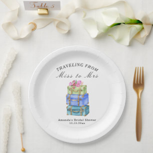 Traveling from Miss to Mrs Vintage Bridal Shower Paper Plates