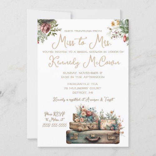 Traveling from Miss to Mrs Vintage Luggage Invitation