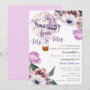 Traveling From Ms. to Mrs. Bridal Shower lavender Invitation