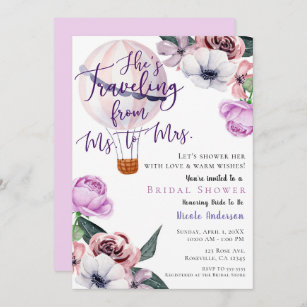 Traveling From Ms. to Mrs. Bridal Shower lavender Invitation