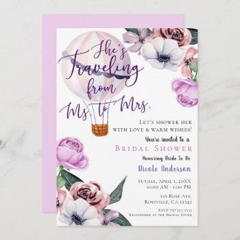 Traveling From Ms. To Mrs. Bridal Shower Lavender Invitation by printabledigidesigns at Zazzle