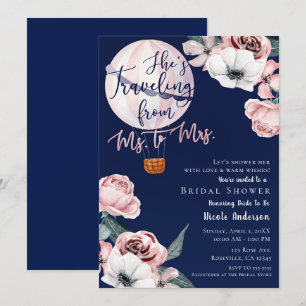 Traveling From Ms. to Mrs. Bridal Shower Pink Blue Invitation