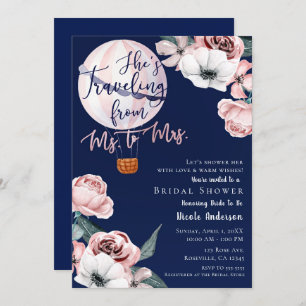 Traveling From Ms. to Mrs. Bridal Shower Pink Blue Invitation
