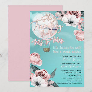 Traveling From Ms. to Mrs. Bridal Shower Teal Pink Invitation
