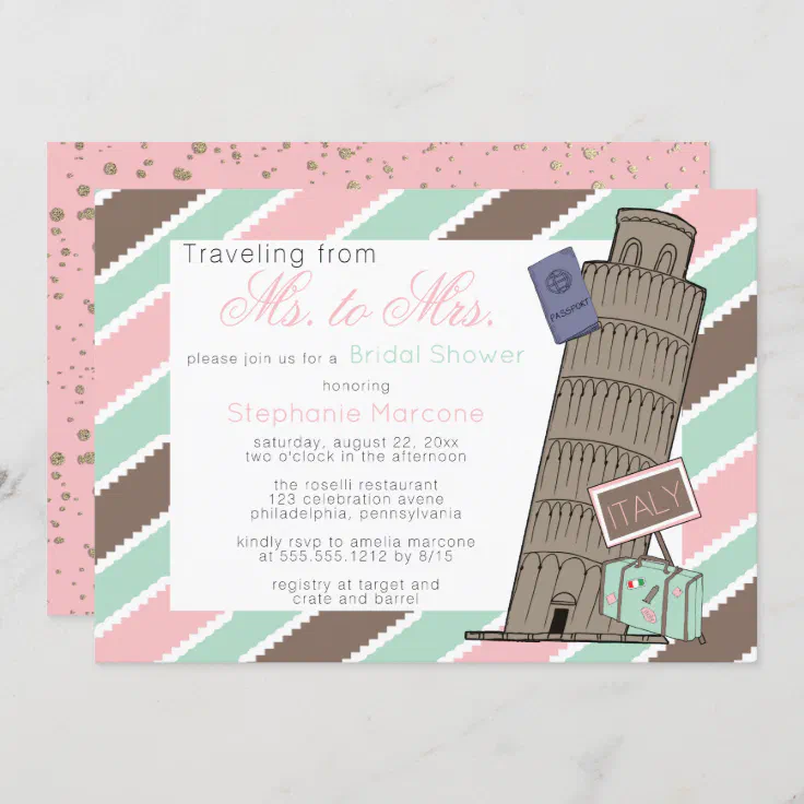 Traveling From Ms To Mrs Italy Theme Bridal Shower Invitation Zazzle