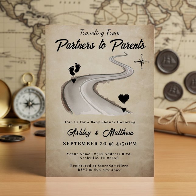 Traveling from Partners to Parents Baby Shower Invitation (Traveling from Partners to Parents Baby Shower Invitation
)