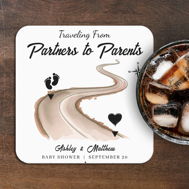 Traveling from Partners to Parents Baby Shower Square Paper Coaster (Traveling from Partners to Parents Baby Shower Square Paper Coaster
)