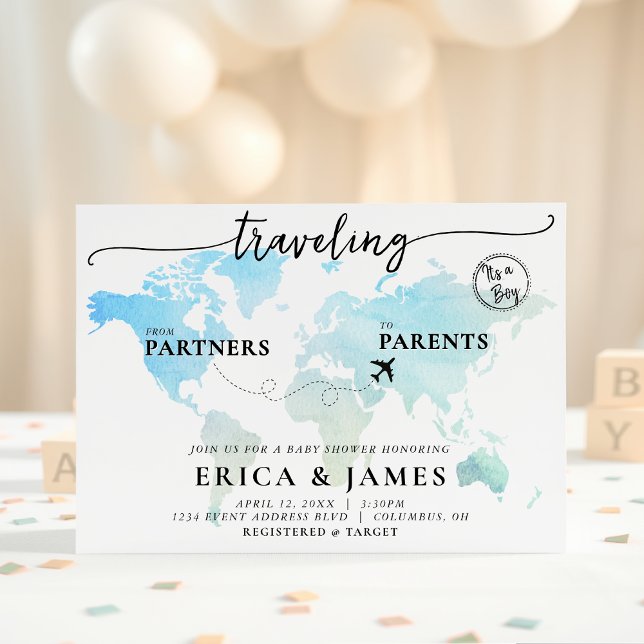 Traveling from Partners to Parents Map Baby Shower Invitation (Creator Uploaded)