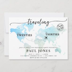 Traveling from Twenties to Thirties 30th Birthday Invitation